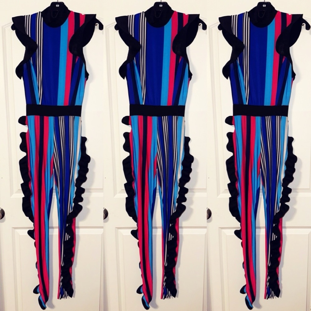 Colorful Striped Jumpsuit with Ruffle Details